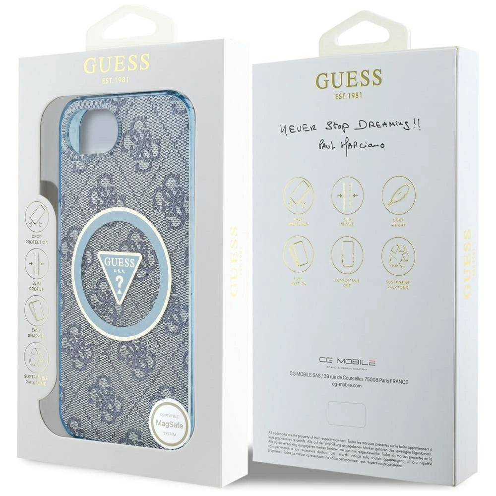 Guess IML Metal Glitter 4G Circle Triangle MagSafe Case for iPhone 16e - Blue_7