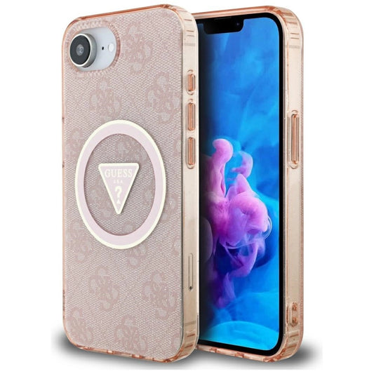 Guess IML Metal Glitter 4G Circle Triangle MagSafe case for iPhone 16e - pink_0
