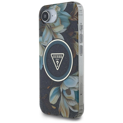 Guess IML Metal Glitter Flowers Triangle MagSafe case for iPhone 16e - black_1