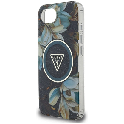 Guess IML Metal Glitter Flowers Triangle MagSafe case for iPhone 16e - black_5