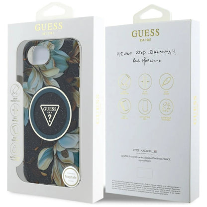 Guess IML Metal Glitter Flowers Triangle MagSafe case for iPhone 16e - black_7