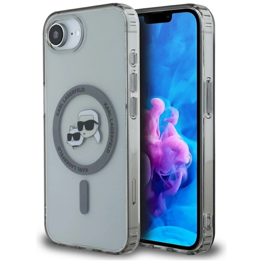 Karl Lagerfeld IML Metal Karl &amp; Choupette Heads MagSafe iPhone 16e Case - Black_0