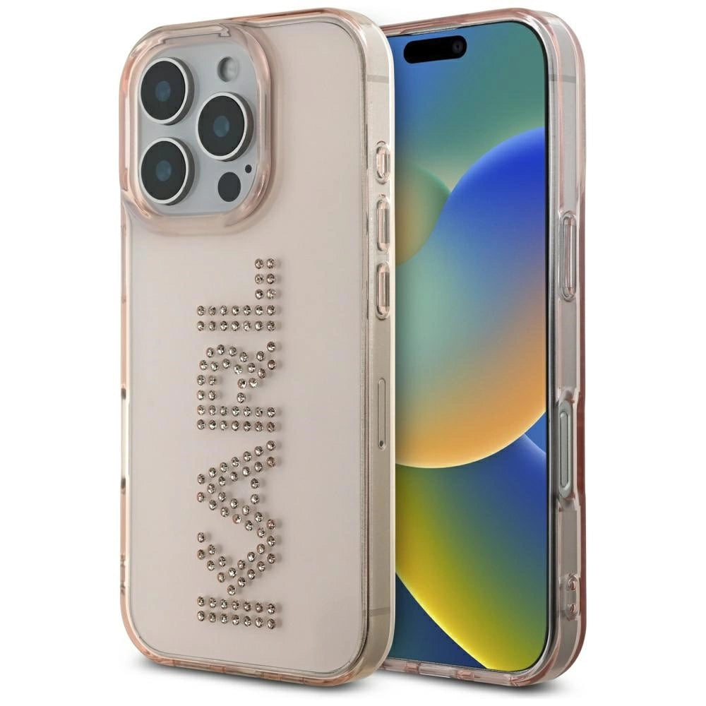 Karl Lagerfeld IML Rhinestones Logo iPhone 16 Pro Max Case - Pink_0