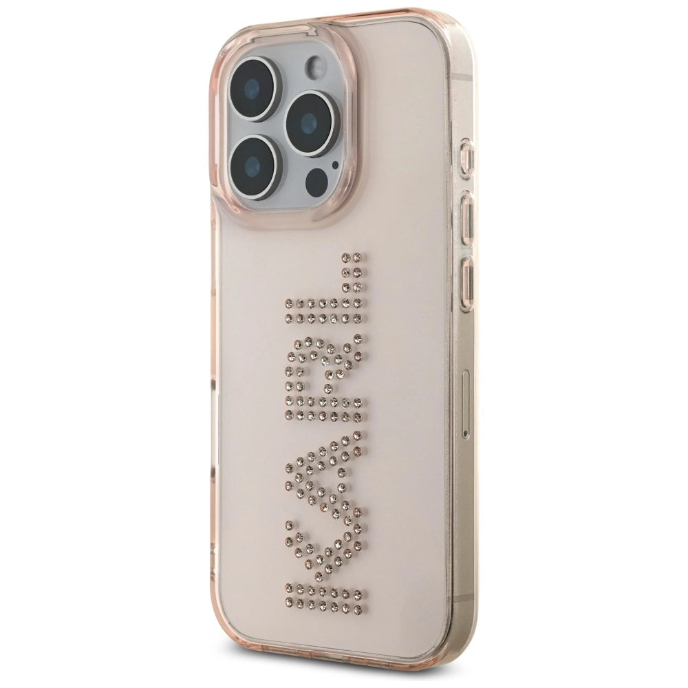 Karl Lagerfeld IML Rhinestones Logo iPhone 16 Pro Max Case - Pink_1