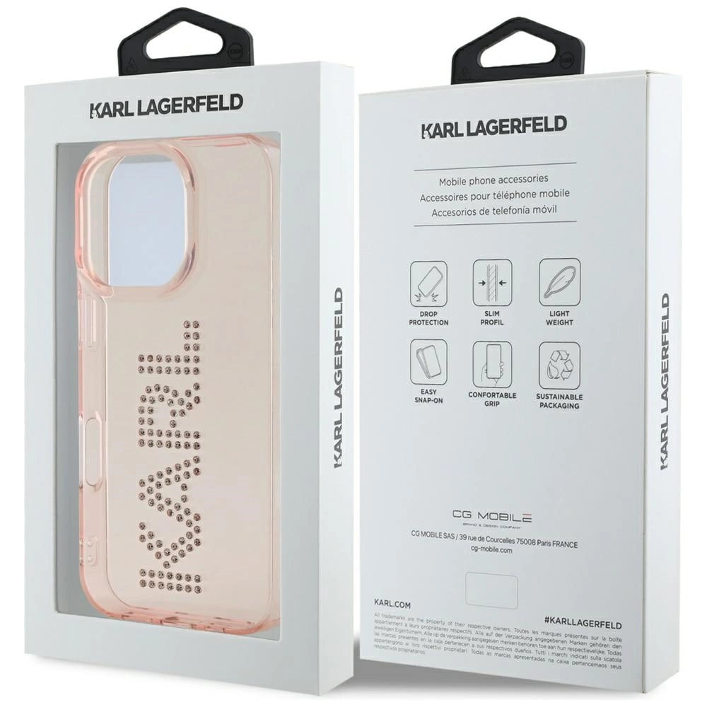 Karl Lagerfeld IML Rhinestones Logo iPhone 16 Pro Max Case - Pink_7