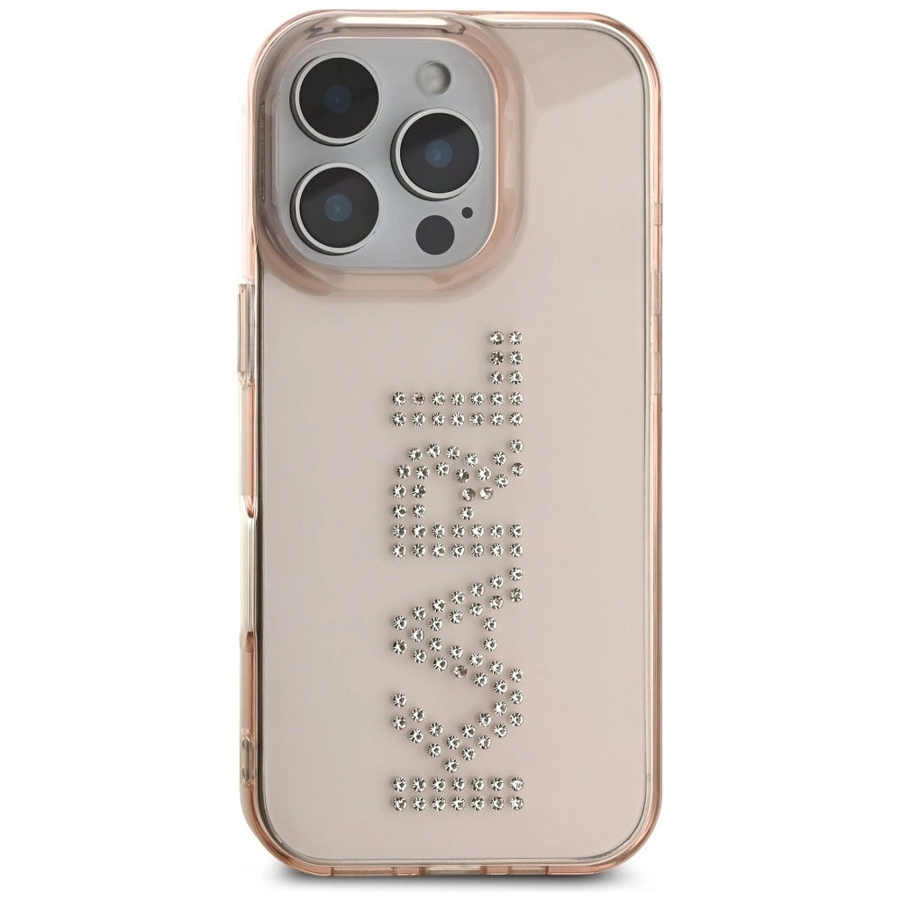 Karl Lagerfeld IML Rhinestones Logo iPhone 16 Pro Case - Pink_2