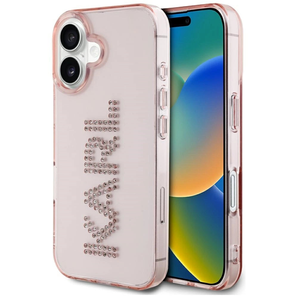 Karl Lagerfeld IML Rhinestones Logo iPhone 16 Case - Pink_0