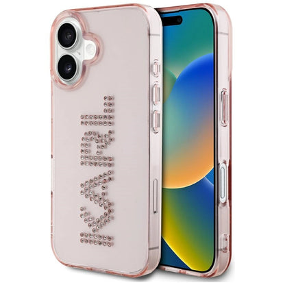 Karl Lagerfeld IML Rhinestones Logo iPhone 16 Case - Pink_0