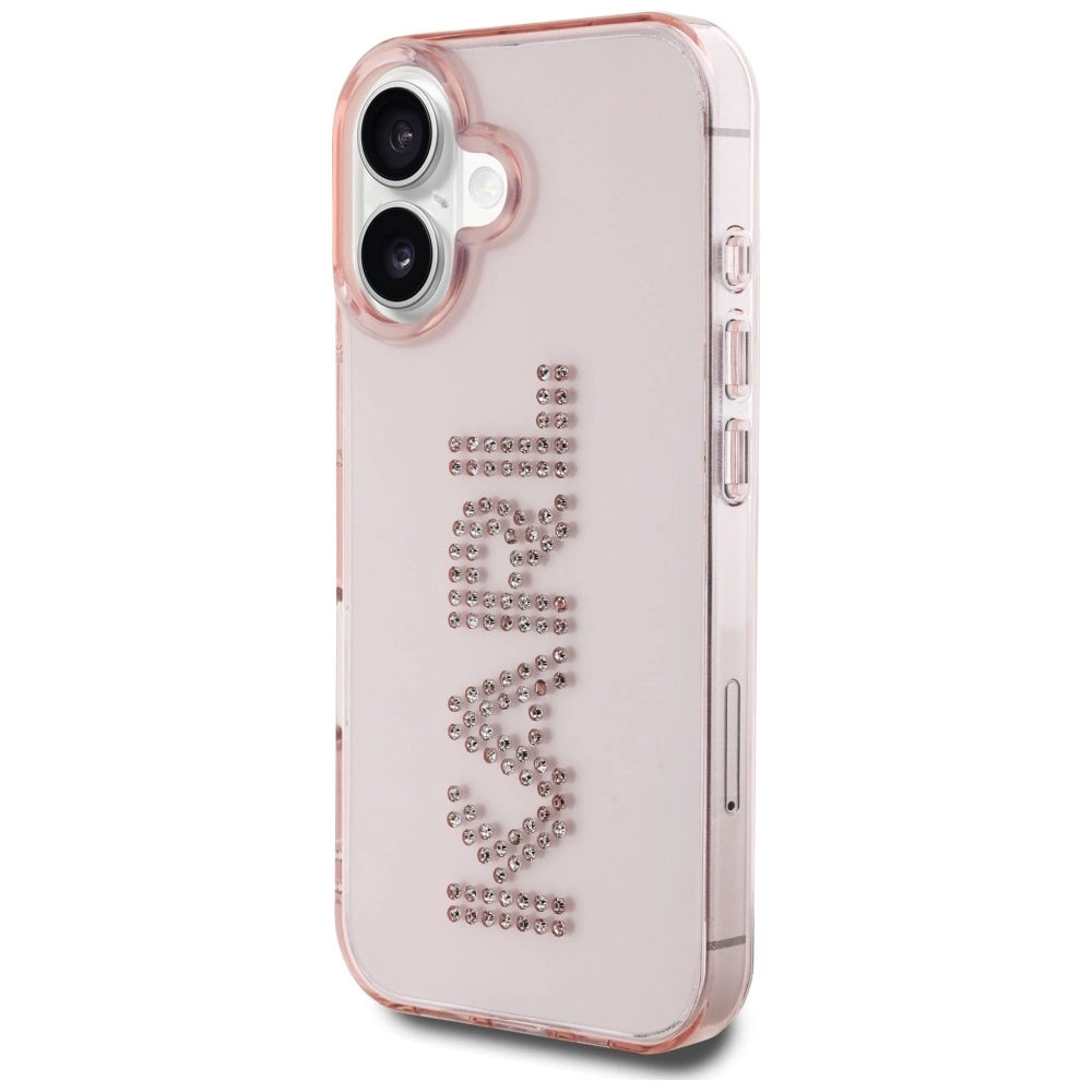 Karl Lagerfeld IML Rhinestones Logo iPhone 16 Case - Pink_1