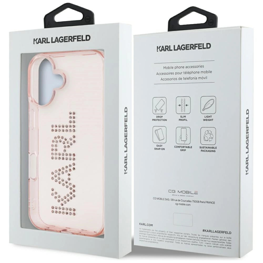 Karl Lagerfeld IML Rhinestones Logo iPhone 16 Case - Pink_7