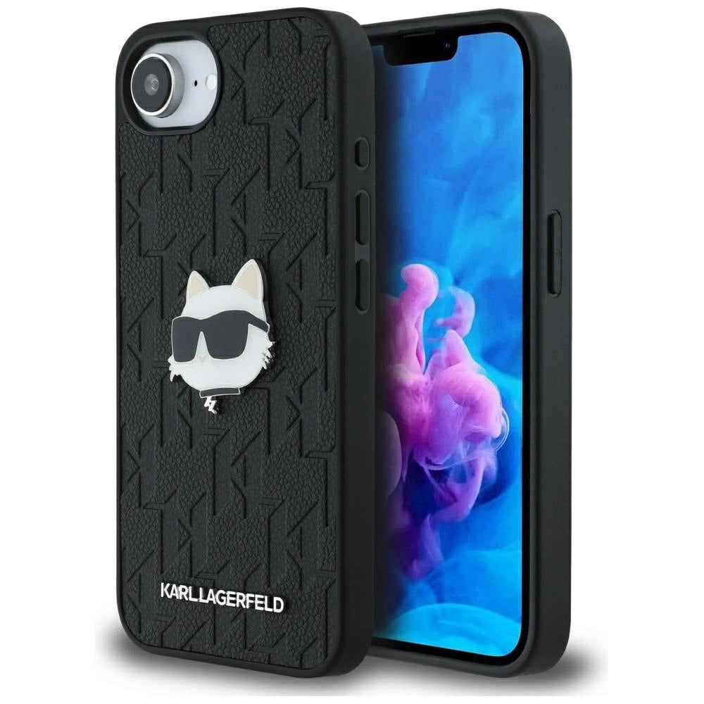 Karl Lagerfeld Monogram Choupette Head Pin iPhone 16e Case - Black_0