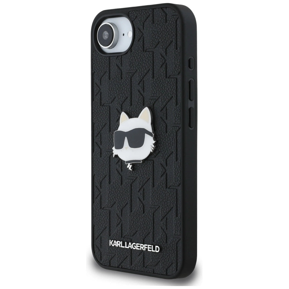 Karl Lagerfeld Monogram Choupette Head Pin iPhone 16e Case - Black_1