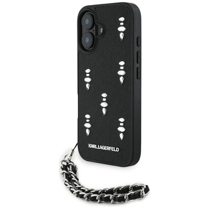 Karl Lagerfeld Saffiano Crystals w/Chain iPhone 16 Case - Black_0