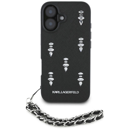 Karl Lagerfeld Saffiano Crystals w/Chain iPhone 16 Case - Black_1