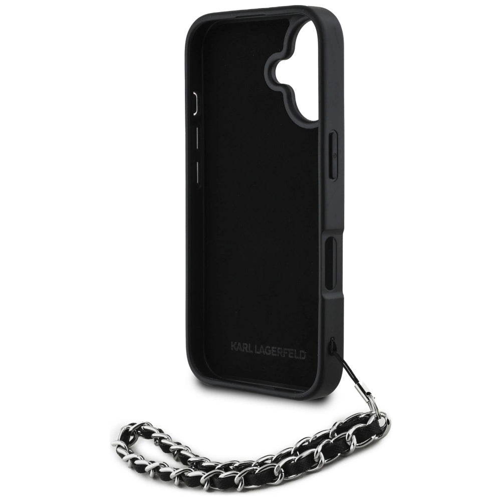 Karl Lagerfeld Saffiano Crystals w/Chain iPhone 16 Case - Black_5