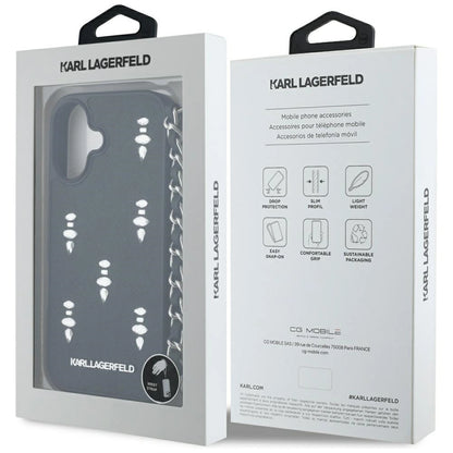 Karl Lagerfeld Saffiano Crystals w/Chain iPhone 16 Case - Black_6