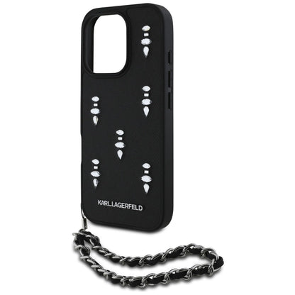 Karl Lagerfeld Saffiano Crystals w/Chain iPhone 16 Pro Case - Black_4