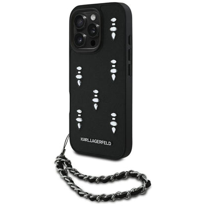 Karl Lagerfeld Saffiano Crystals w/Chain iPhone 16 Pro Max Case - Black_0