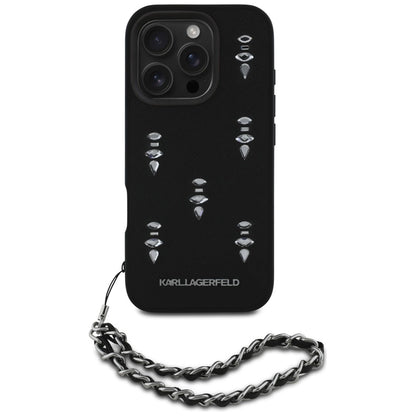 Karl Lagerfeld Saffiano Crystals w/Chain iPhone 16 Pro Max Case - Black_1