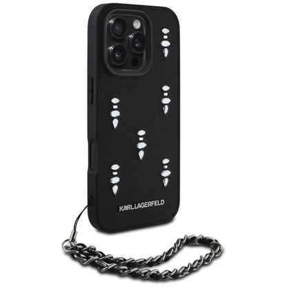 Karl Lagerfeld Saffiano Crystals w/Chain iPhone 16 Pro Max Case - Black_2