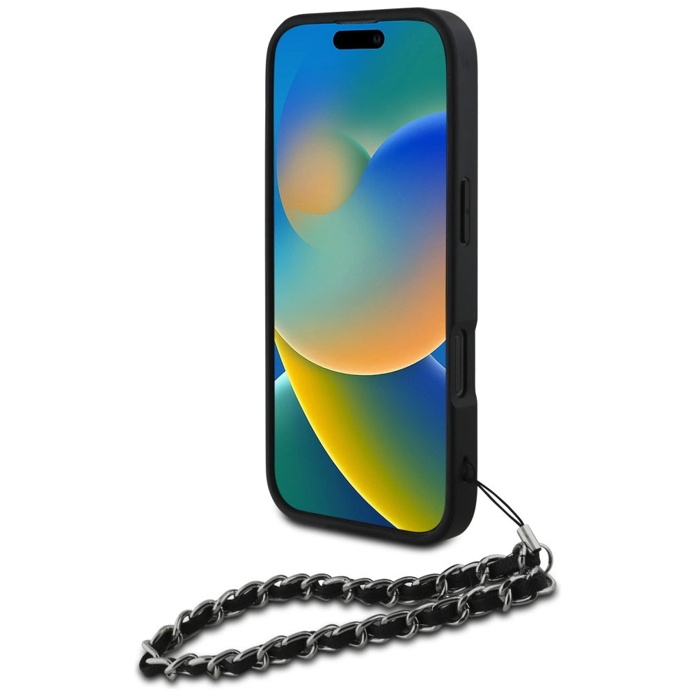 Karl Lagerfeld Saffiano Crystals w/Chain iPhone 16 Pro Max Case - Black_3