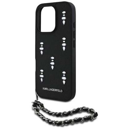Karl Lagerfeld Saffiano Crystals w/Chain iPhone 16 Pro Max Case - Black_4