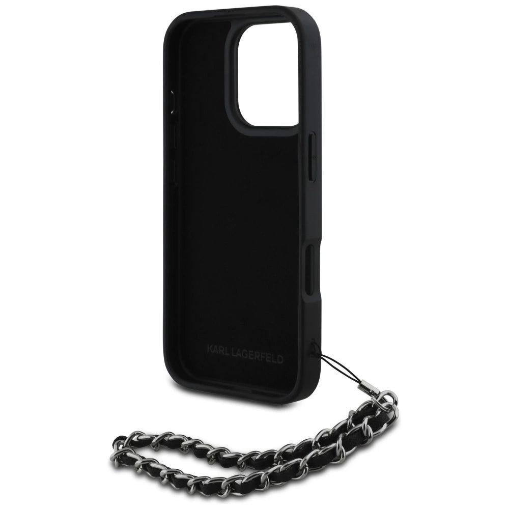 Karl Lagerfeld Saffiano Crystals w/Chain iPhone 16 Pro Max Case - Black_5