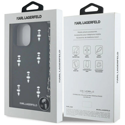 Karl Lagerfeld Saffiano Crystals w/Chain iPhone 16 Pro Max Case - Black_6
