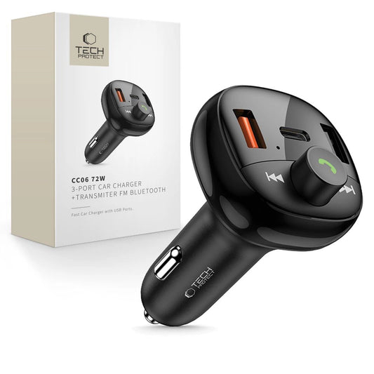Tech-Protect CC06 3-port PD72W car charger with transmitter - black_0