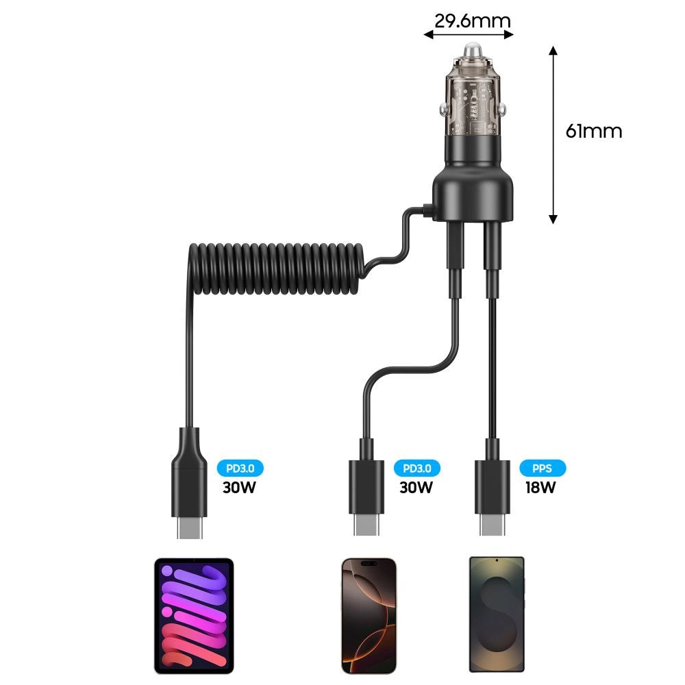 CC05 Car Charger 2-Port PD60 W + USB-C Cable - Black_2