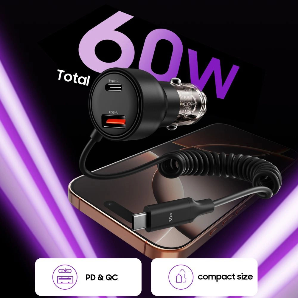 CC05 Car Charger 2-Port PD60 W + USB-C Cable - Black_3