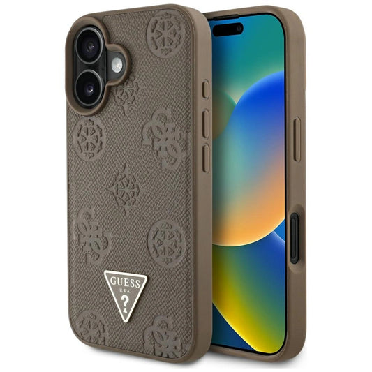 Guess Grained Hot Stamp Peony Triangle Logo MagSafe iPhone 16 Case - Brown_0