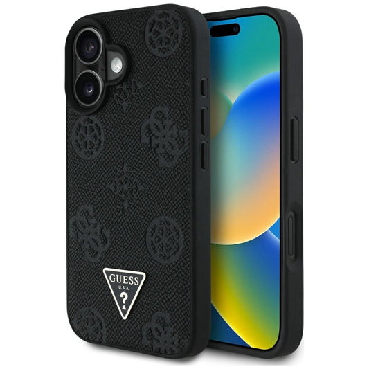 Guess Grained Hot Stamp Peony Triangle Logo MagSafe Case for iPhone 16 - Black_0