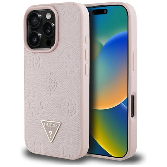 Guess Grained Hot Stamp Peony Triangle Logo MagSafe iPhone 16 Pro Case - Pink_0