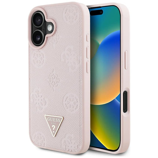 Guess Grained Hot Stamp Peony Triangle Logo MagSafe iPhone 16 Case - Pink_0