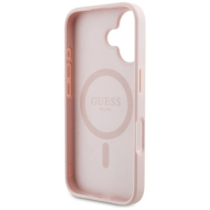 Guess Grained Hot Stamp Peony Triangle Logo MagSafe iPhone 16 Case - Pink_6