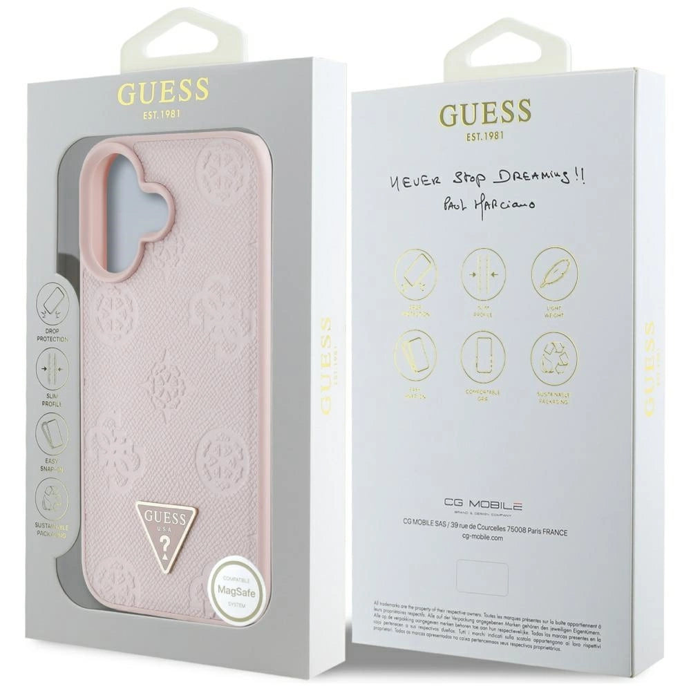 Guess Grained Hot Stamp Peony Triangle Logo MagSafe iPhone 16 Case - Pink_7