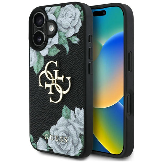 Guess Grained Roses Big 4G logo case for iPhone 16 - black_0