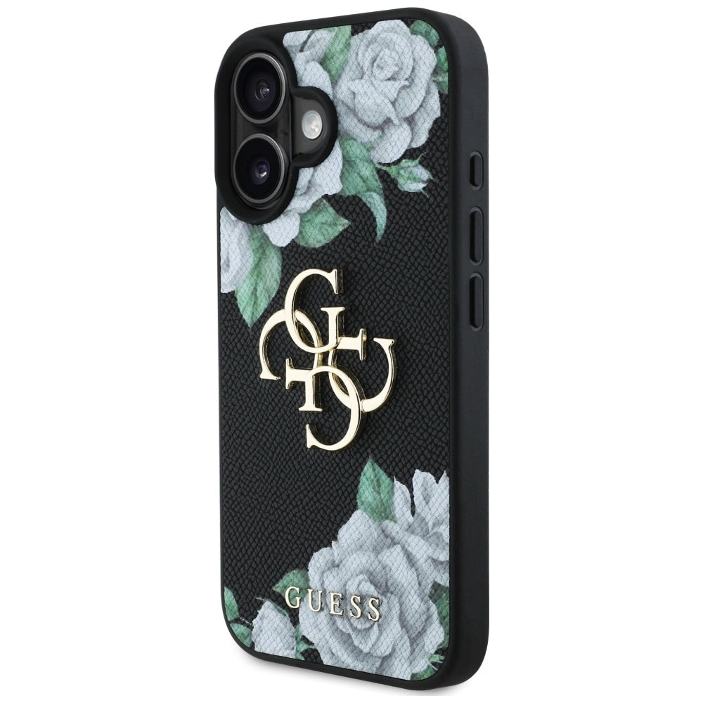 Guess Grained Roses Big 4G logo case for iPhone 16 - black_1