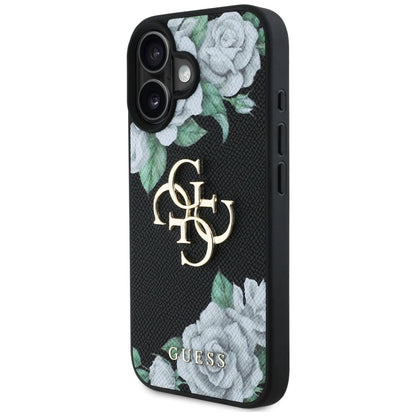 Guess Grained Roses Big 4G logo case for iPhone 16 - black_1
