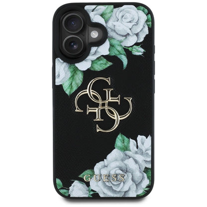 Guess Grained Roses Big 4G logo case for iPhone 16 - black_2
