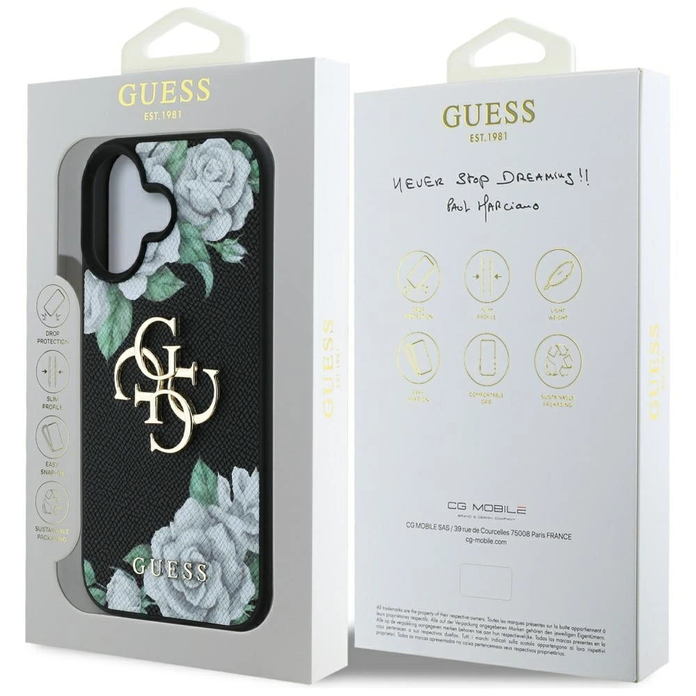 Guess Grained Roses Big 4G logo case for iPhone 16 - black_7