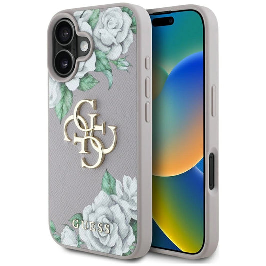Guess Grained Roses Big 4G Logo iPhone 16 Case - Purple_0