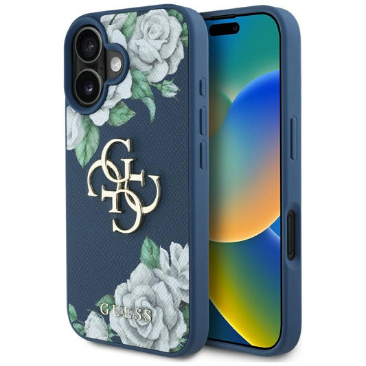 Guess Grained Roses Big 4G logo case for iPhone 16 - blue_0