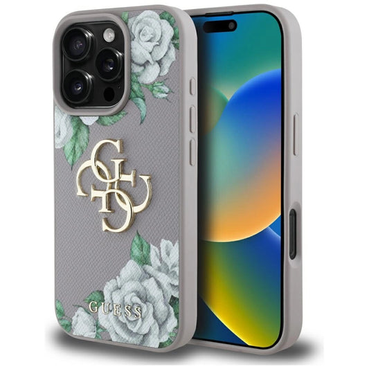 Guess Grained Roses Big 4G Logo iPhone 16 Pro Case - Purple_0