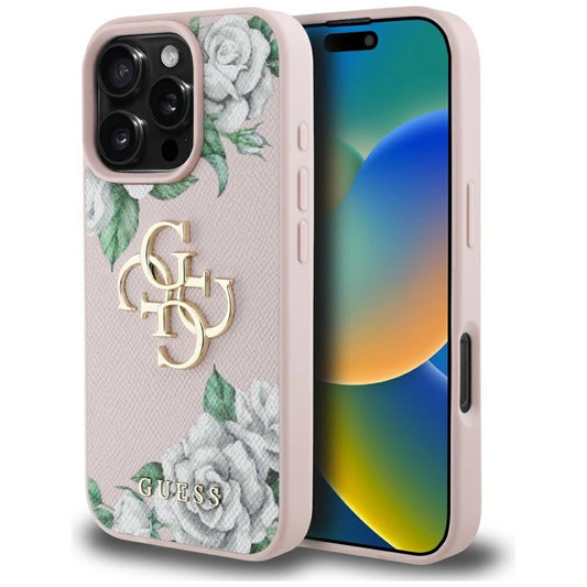 Guess Grained Roses Big 4G logo iPhone 16 Pro case - pink_0