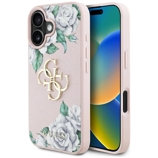 Guess Grained Roses Big 4G logo iPhone 16 case - pink_0