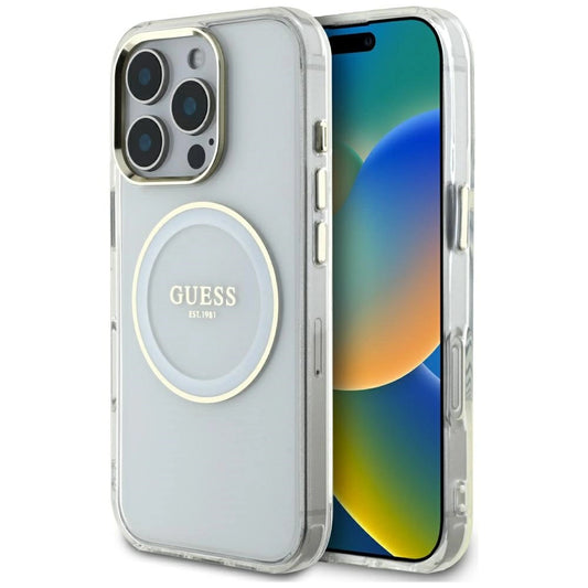 Guess IML Metal Colored Circle Classic Logo MagSafe case for iPhone 16 Pro - white_0