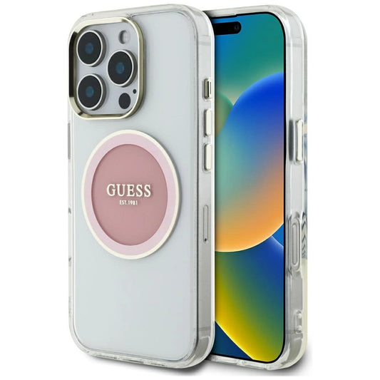 Guess IML Metal Colored Circle Classic Logo MagSafe iPhone 16 Pro Case - Pink_0