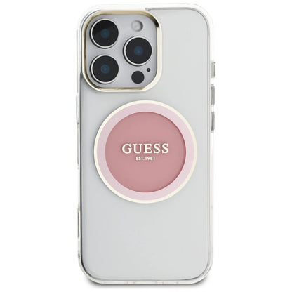 Guess IML Metal Colored Circle Classic Logo MagSafe iPhone 16 Pro Case - Pink_2
